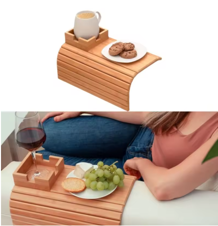 Bambus Sofa-Tablett mit Getränkehalter – 2-in-1 Couch Organizer & Armlehnen-Tablett