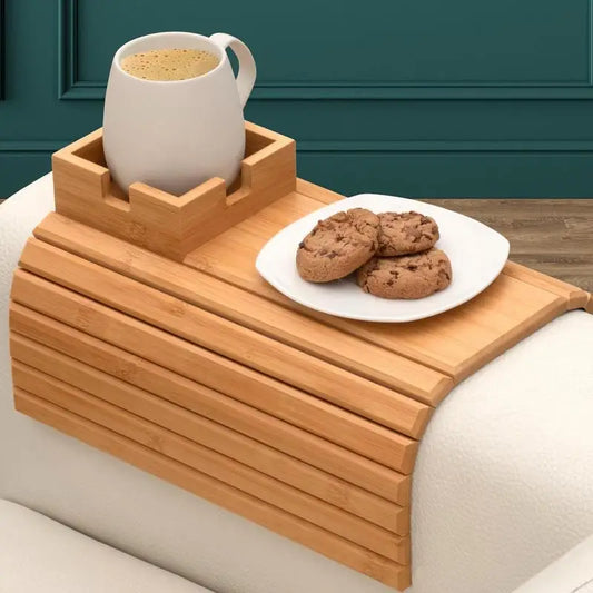Bambus Sofa-Tablett mit Getränkehalter – 2-in-1 Couch Organizer & Armlehnen-Tablett